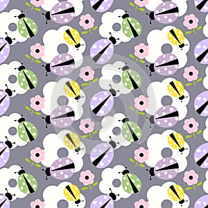 Floral seamless pattern with ladybugs