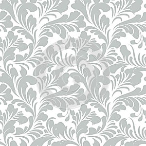 Floral seamless pattern with leaves. Abstract swirl line leaf ornamental flourish texture