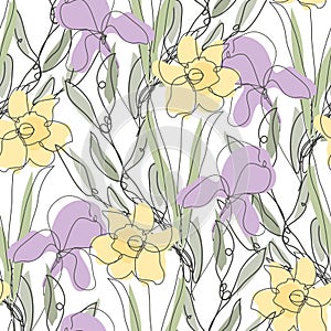 Floral seamless pattern line art