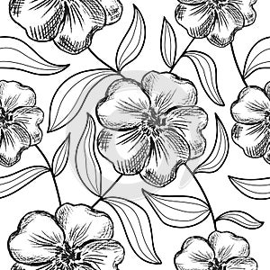 Floral seamless pattern. Monochrome trendy print hand drawn flowers and leaves. Modern design for fabric, textiles, wrapping paper