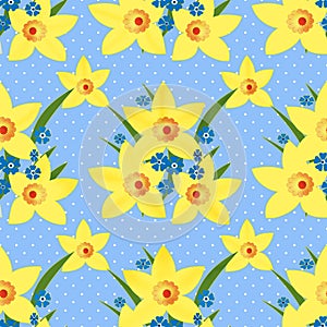 Floral seamless pattern with narcissus texture on dotted