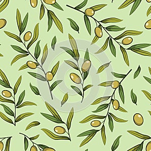 Floral seamless pattern with olive branches.