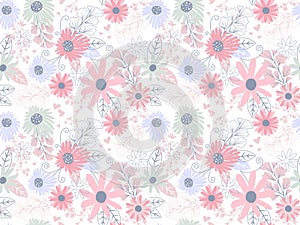 Floral seamless pattern in organic hand drawn style