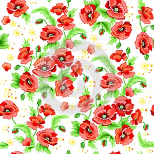 Floral seamless pattern ornament with beautiful red poppies. Florist background. Modern print ornate for wallpaper and fabric.