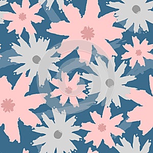 Floral seamless pattern painted by brush. Grunge, sketch, watercolor, graffiti.