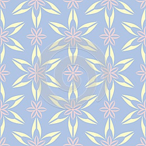 Floral seamless pattern. Pale blue background with beige and pink flower elements