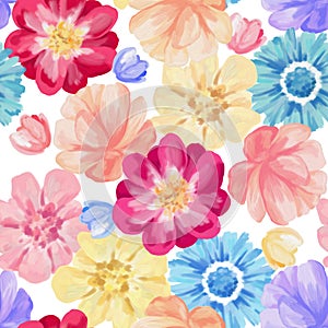 Floral seamless pattern. Pastel flowers peony, gerbera. Artistic hand drawn illustration. Texture for print, fabric