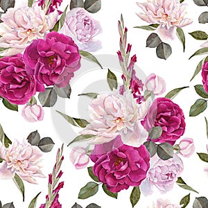 Floral seamless pattern with peonies and roses