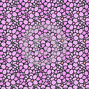 Floral seamless pattern with pink flower landscape . Hand drawn vector texture with pink flowers. For textile, fabric, greeting ca