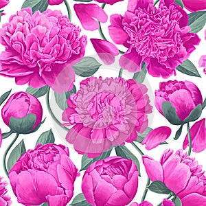 Floral seamless pattern with pink peonies. Spring flowers background for prints, fabric, invitation cards, wedding decoration
