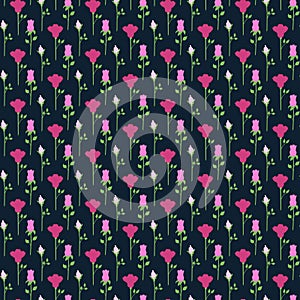 Floral seamless pattern with pink roses on a dark blue background. Can be used for fabric, textile, clothing, baby