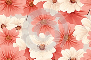 floral seamless pattern with pink and white flowers on a gray background