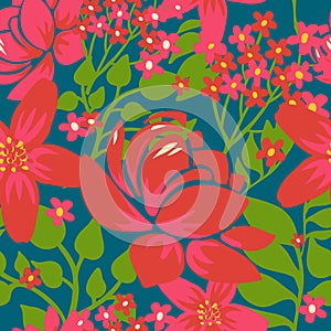 Floral seamless pattern with red flowers