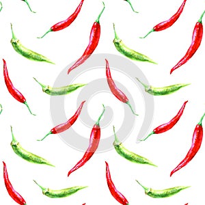 Floral seamless pattern of a red and green chilli peppers.