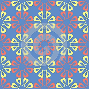 Floral seamless pattern. Red and yellow flower elements on blue background