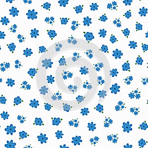 Floral seamless pattern. Repeated cute flowers with leaves.