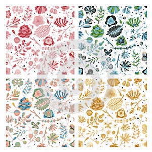 Floral seamless pattern set. Floral spring summer garden colorful flowers botanical flower vintage texture wallpaper