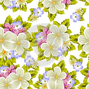 Floral seamless pattern of several flowers. For design of cards, invitations, greeting for birthday, wedding, party, holiday, cele