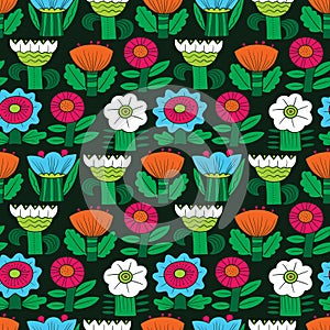 Floral seamless pattern. Silhouettes of abstract flowers and leaves.Vector background