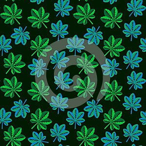 Floral seamless pattern with small green and blue leaves