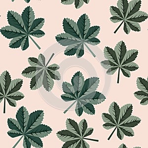 Floral seamless pattern with small green leaves on light background