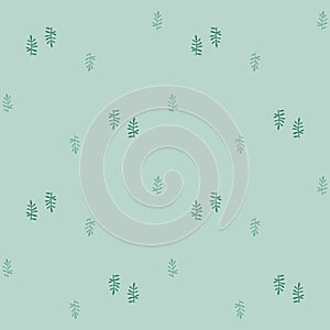 Floral Seamless Pattern of Sparse Tiny Leaves or Herb on Cambridge Blue Color