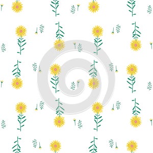 Floral Seamless Pattern of Sparse Yellow Flowers on White
