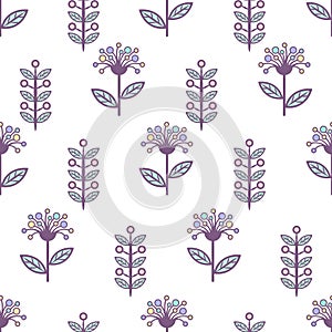 Floral seamless pattern, stylish colorful blooming background. Cute multicolor buds on stems with green leaves on white speckled