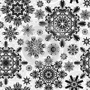 Floral seamless pattern with stylized snowflakes.