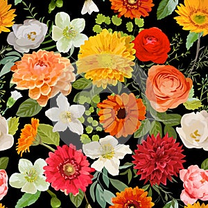 Floral Seamless Pattern. Summer and Autumn Flowers Background