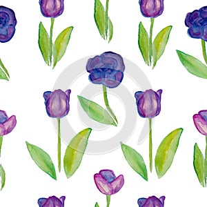 Floral seamless pattern Tulips (violet flowers with green leafs).