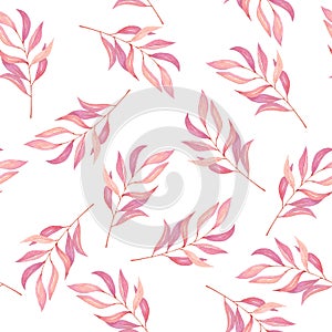 Floral watercolor seamless pattern with twigs on white background