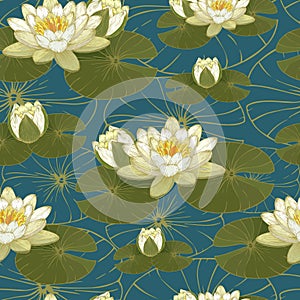 Floral seamless pattern with water lilies.