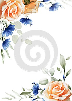 Floral seamless pattern on white background. White, purple, very peri tropical flowers with green leaves. Spring floral