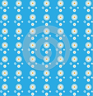 Floral Seamless Pattern of White Daisies in Blue Background