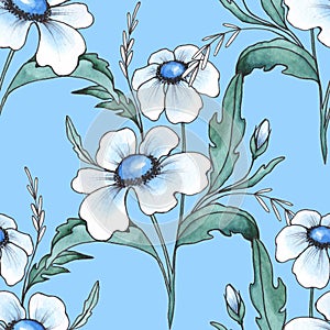 Floral seamless pattern with white flowers 1