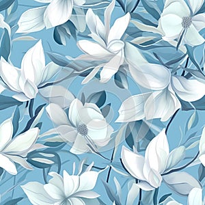 Floral seamless pattern with white flowers. Botanical background. AI Illustration. For wallpaper, prints, fabric design