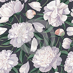 Floral seamless pattern with white peonies.