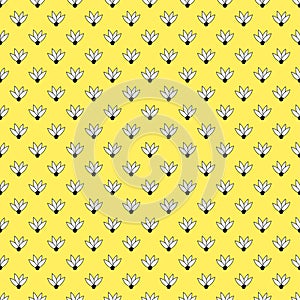 Floral seamless pattern on yellow background with white flowers. simple hand drawn seamless pattern for clothing, printing, textur