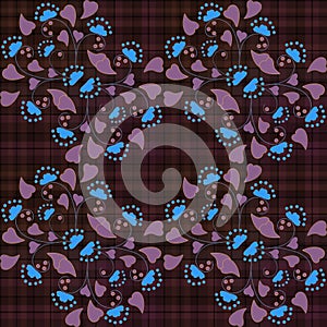 Floral seamless patterne, cartoon cute flowers on brown background