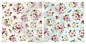 Floral seamless patterns with pink, purple, and white flowers. Vector illustration