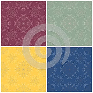 Floral seamless patterns. Set of colored backgrounds with flower elements