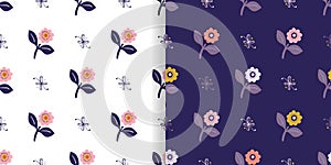 Floral seamless patterns set, small flowers on different backgrounds,
