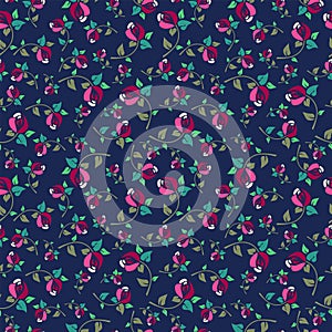 Floral seamless texture with roses on blue background