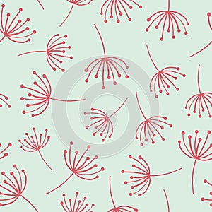 Floral seamless vector background. Abstract red wildflowers. Scandinavian style. Abstract Dandelion flowers pattern on blue. Great