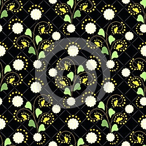 Floral seamless vintage patte Stylized silhouettes of flowers and branches on a black background. flowers and leaves.