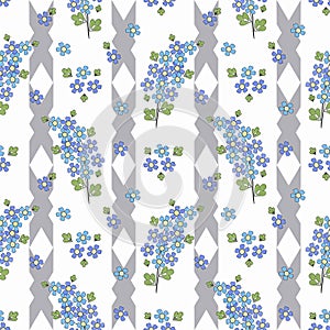 Floral seamless vintage pattern.Stylized silhouettes of flowers and a branch on a white background