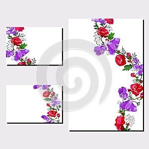 Floral set of templates for your design, greeting cards, festive announcements, posters