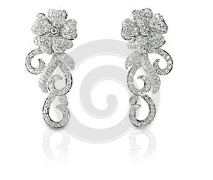 Floral Shaped Pave Diamond Earrings