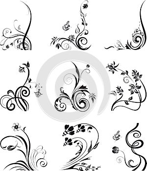 Floral silhouettes, element for design, vector